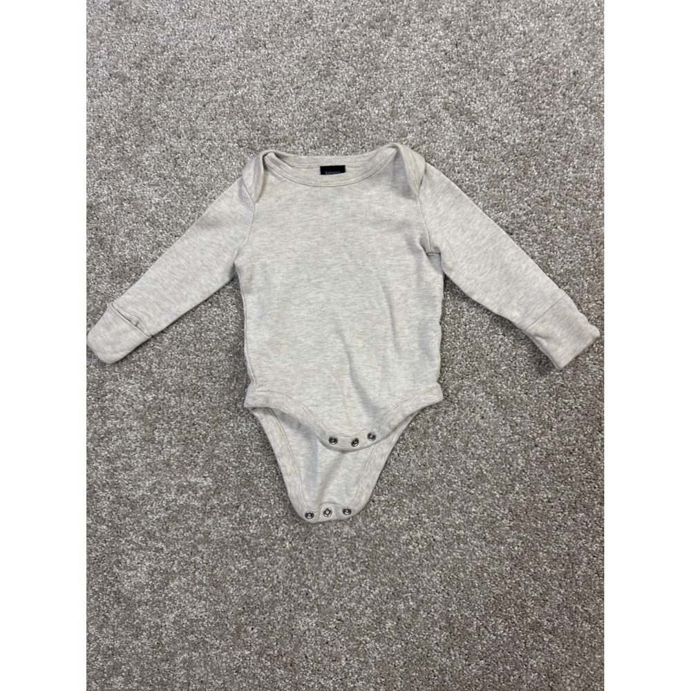 Banana Republic Baby Ribbed Long Sleeve Bodysuit Oatmeal Heather Beige Snap